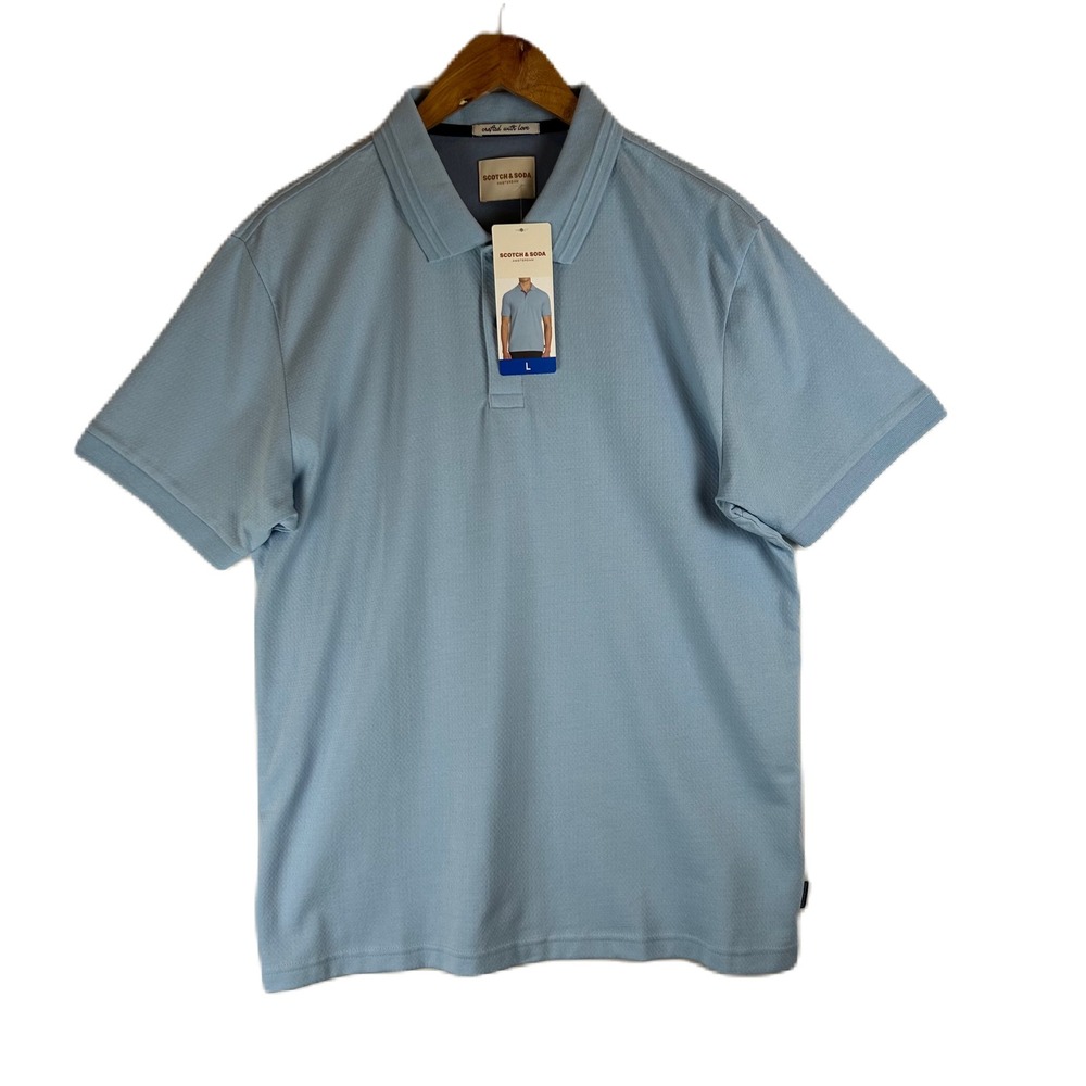 Scotch & Soda Mens Light Blue Short Sleeve Textured Polo Shirt Large NEW 1963563